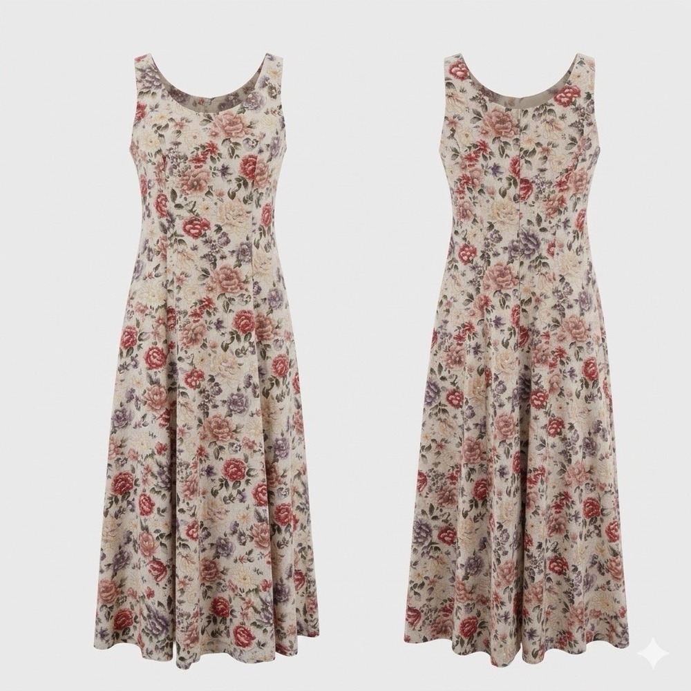 Vintage Knapp Studio California Dress Women 7 Floral Midi Garden Tea Cottagecore